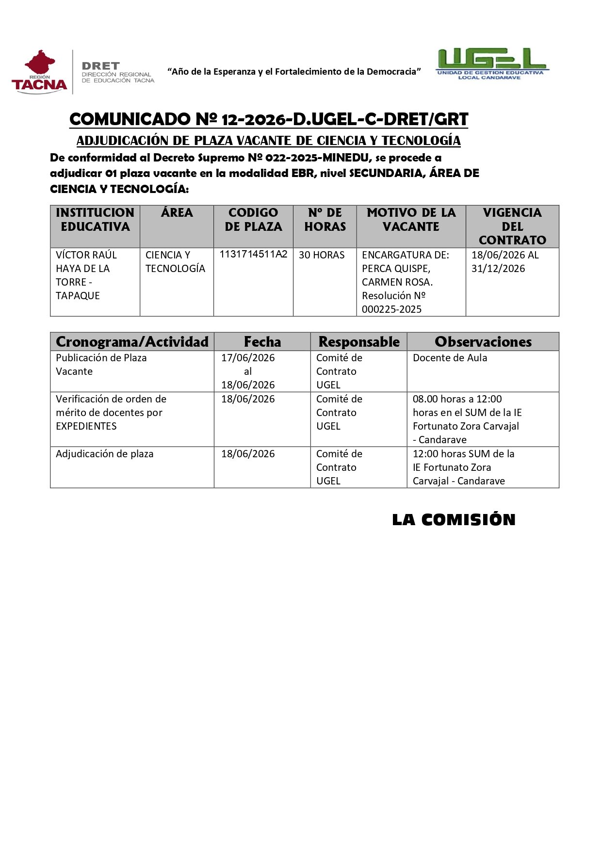 COMUNICADO